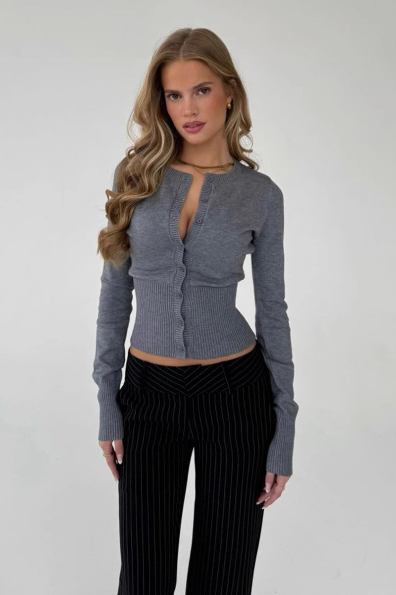Cardigan damski z dopasowanym krojem i długimi rękawami | L&V - 1 - Livia-Moda