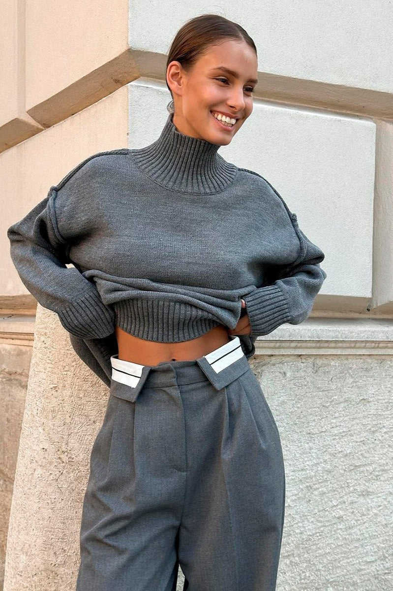 Pullover damski z golfem i luźnym krojem | L&V - 2 - Livia-Moda