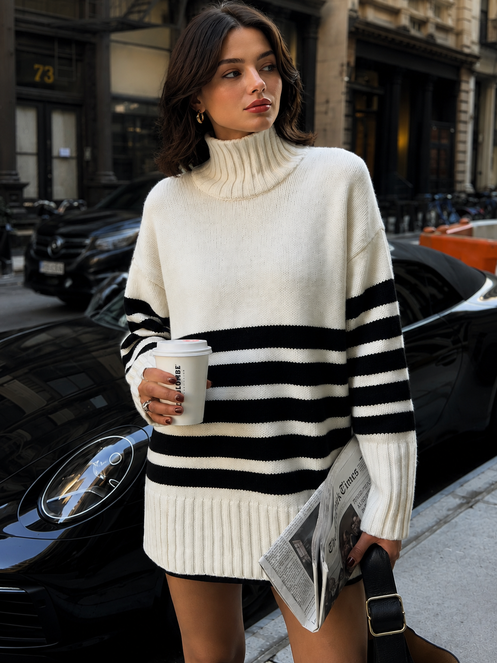 Pullover damski z wysokim kołnierzem i luźnym krojem | L&V - 1 - Livia-Moda