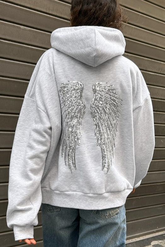 Hoodie damski z kapturem i ozdobnym detalem | L&V - 5 - Livia-Moda