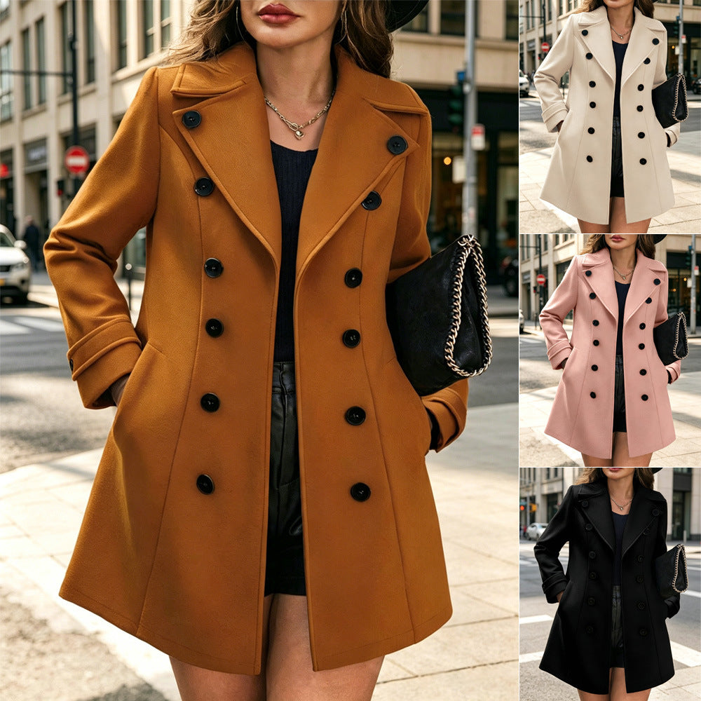 Płaszcz damski z podwójnym zapięciem i klasycznym krojem | L&V - 10 - Livia-Moda