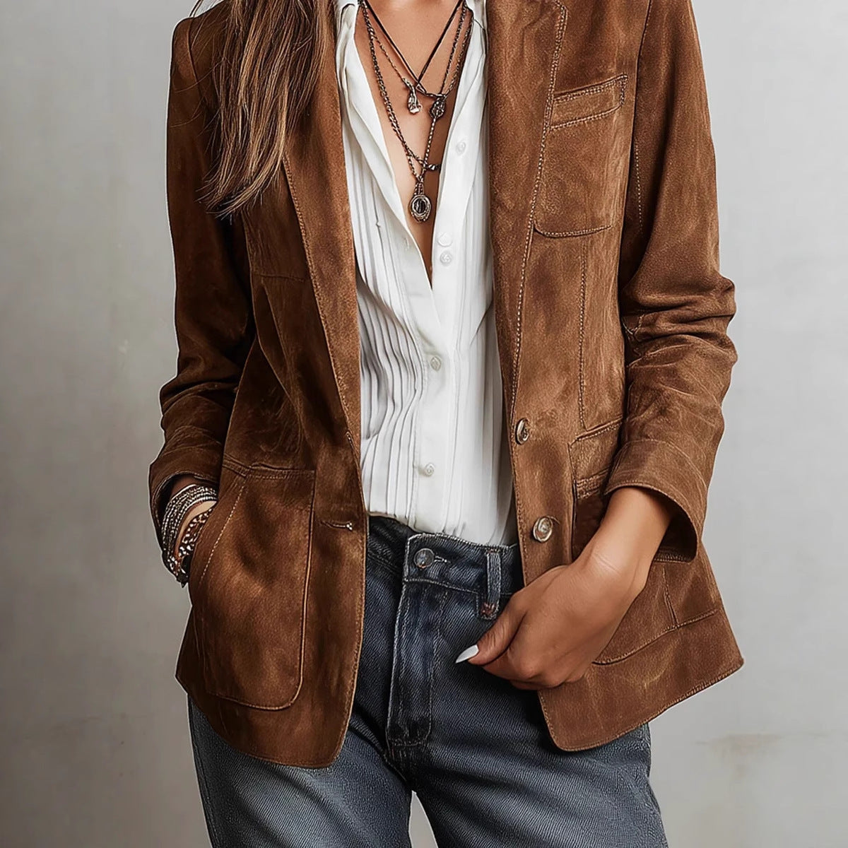 Blazer damski z klasycznym krojem i eleganckimi detalami | L&V - 1 - Livia-Moda