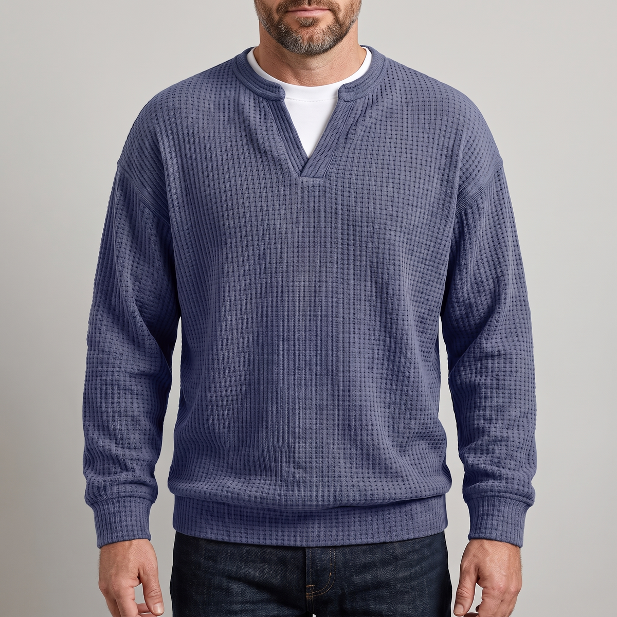 Pullover męski z dekoltem V i strukturalnym wzorem | L&V - 1 - Livia-Moda