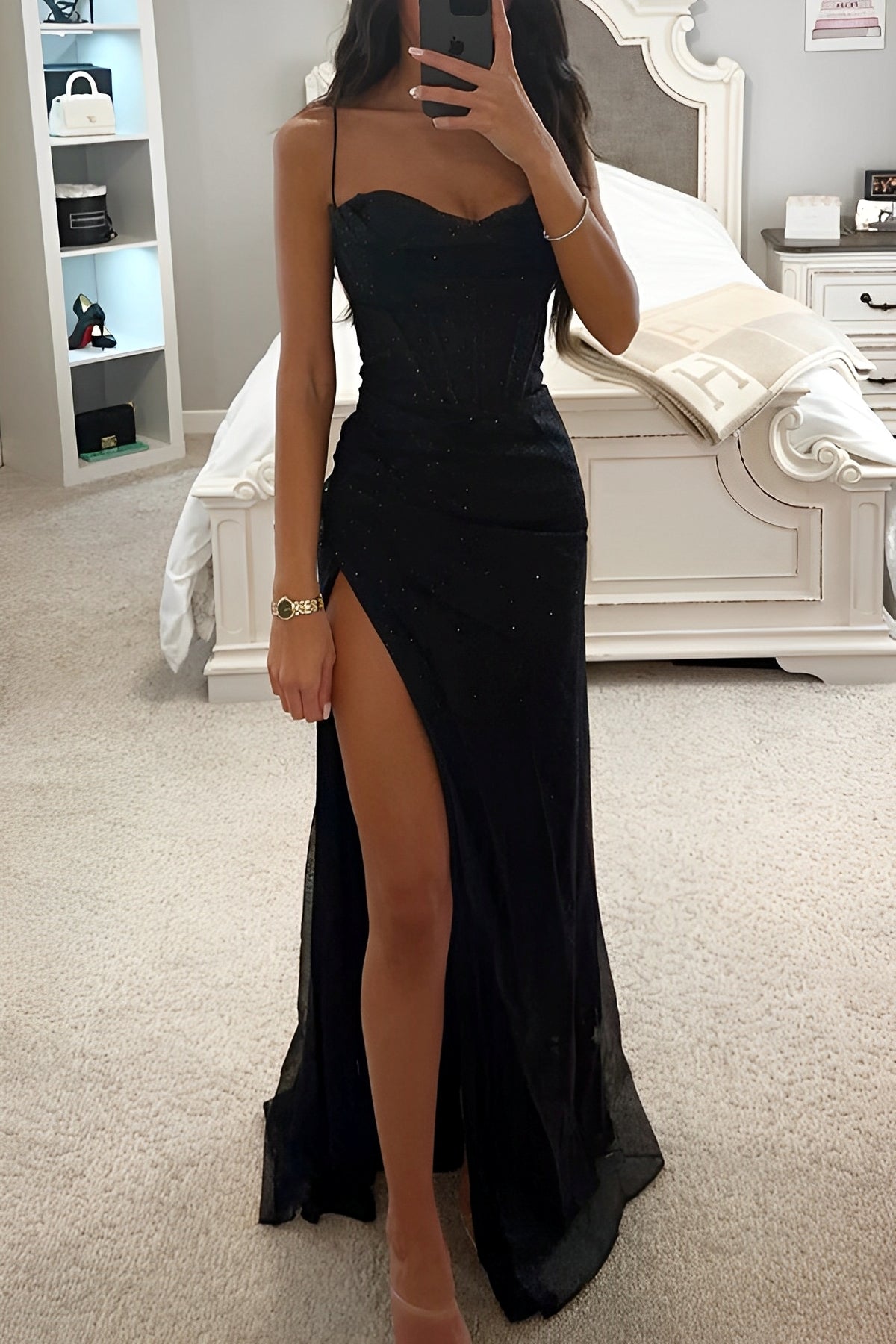 Evening Dress Women Sweetheart Neckline with High Slit - Image 1