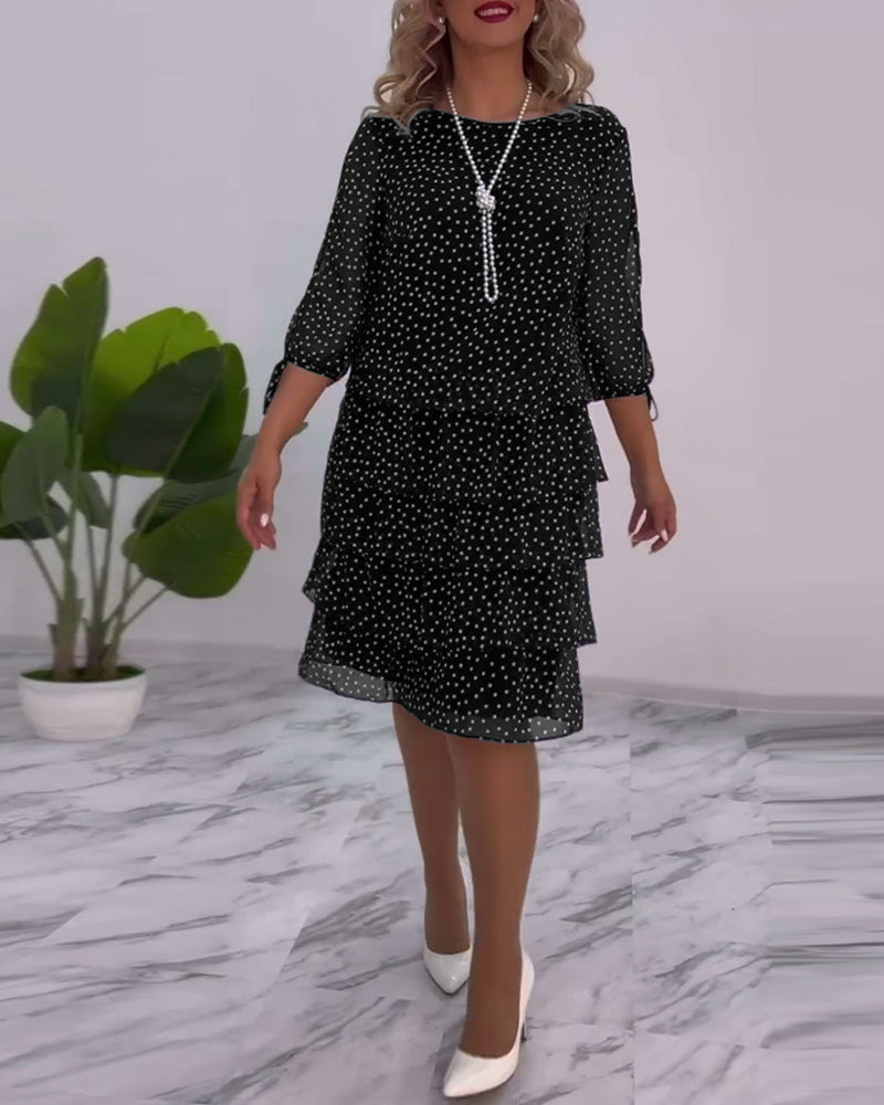 Midi Dress Women with Ruffled Layers and 3/4 Sleeves - Image 11