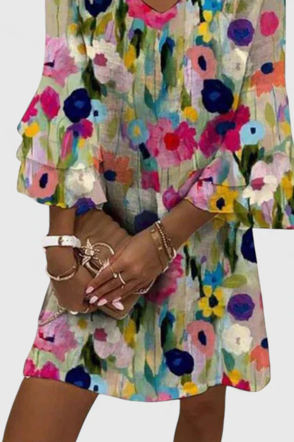 Jette – V-neck Flare Sleeve Dress - Image 2