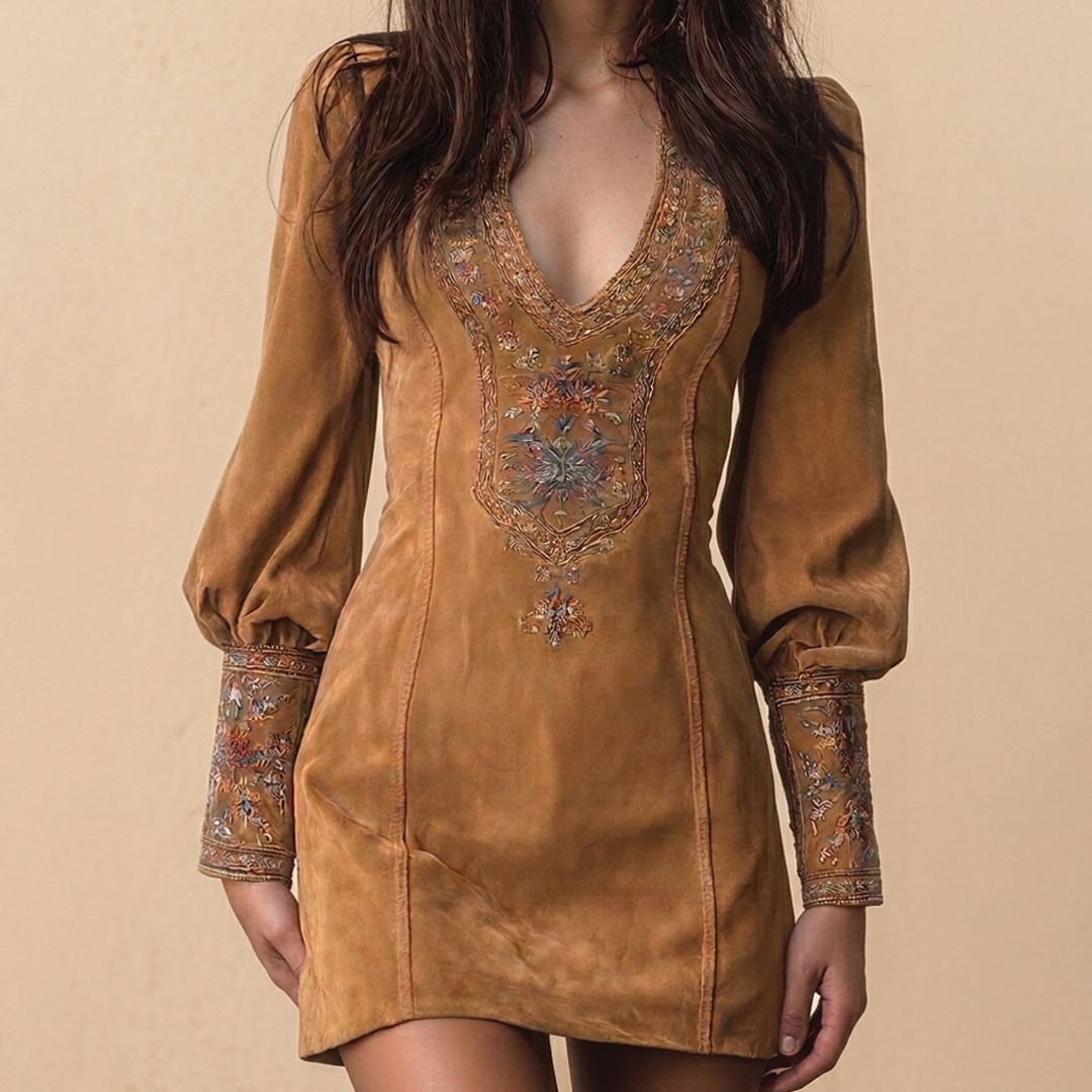 Gianna - Embroidered V-Neck Mini Dress - Image 3