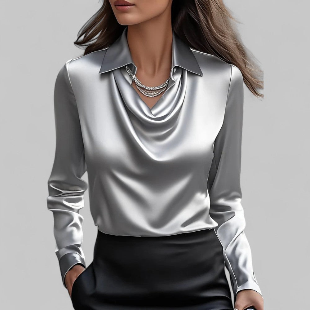 Victoria – Elegancka satynowa bluzka damska z lejącym dekoltem