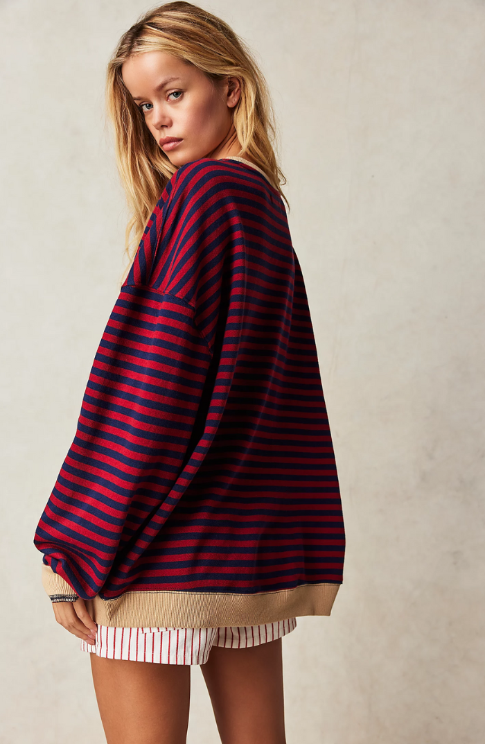 Lena – Damska Oversize Bluza w Paski z Bawełny Premium