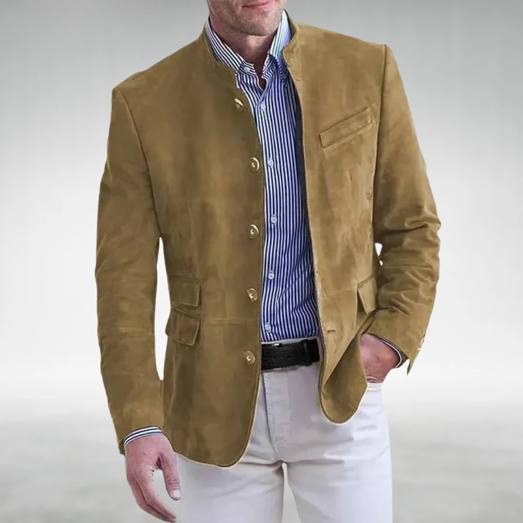 Dominic - Męska marynarka slim fit bez kołnierza