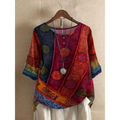 Elena – Damski luźny top boho z krótkim rękawem