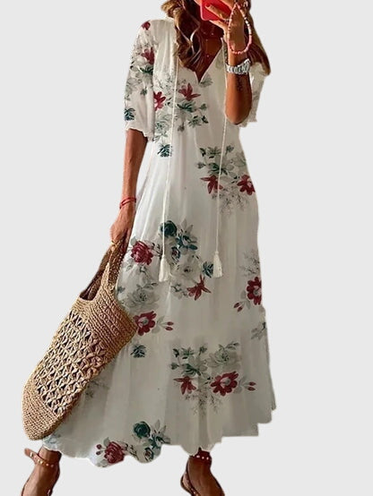 Ilka – V-neck With  Tassel Mid-sleeve Dress - Image 6