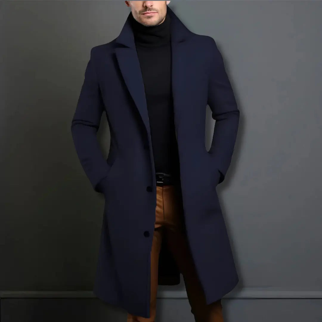Męski płaszcz zimowy o kroju Tailored Fit z opadającym klapą i zapięciem na guziki - J&B; - 8 - Livia-Moda