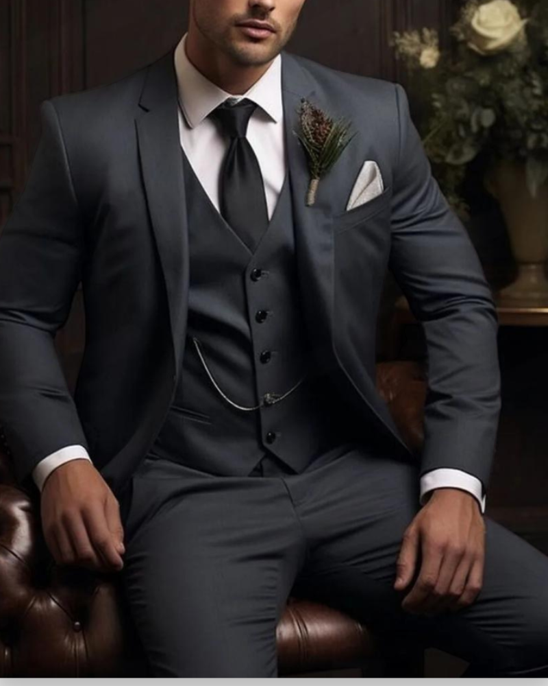 Męski Trzyczęściowy Garnitur z Kamizelką i Eleganckim Krojem | L&V - 1 - Livia-Moda