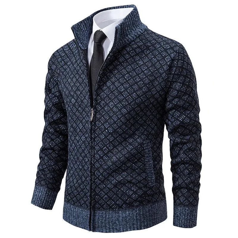 Jakub – Męski sweter zapinany na zamek z eleganckim geometrycznym wzorem