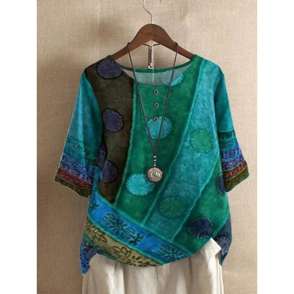Elena – Damski luźny top boho z krótkim rękawem
