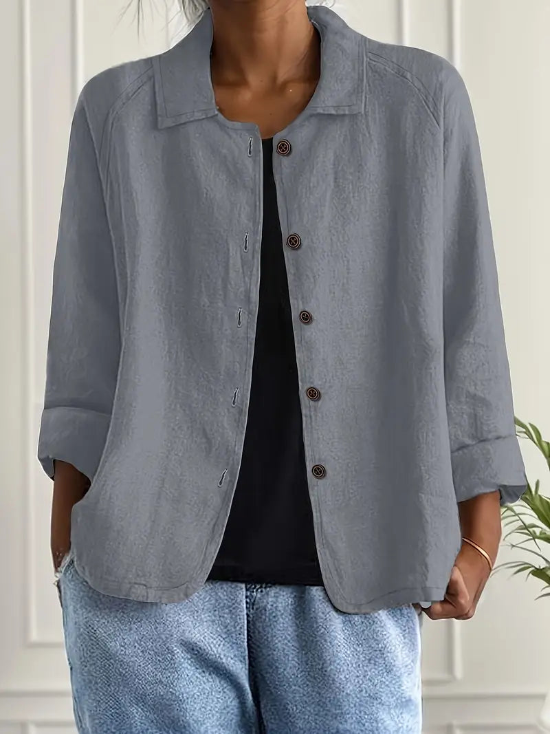 Button-Up Blouse Women's Relaxed Fit with Roll-Up Sleeves - Image 8
