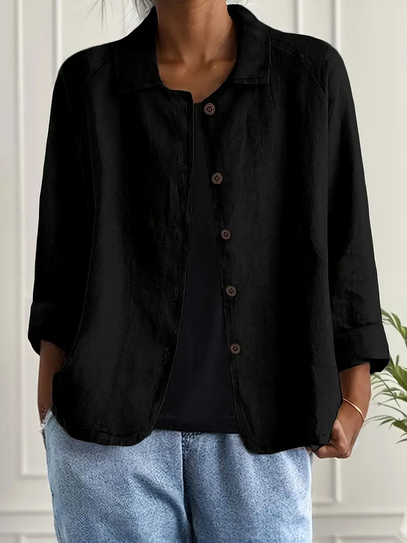 Button-Up Blouse Women's Relaxed Fit with Roll-Up Sleeves - Image 7