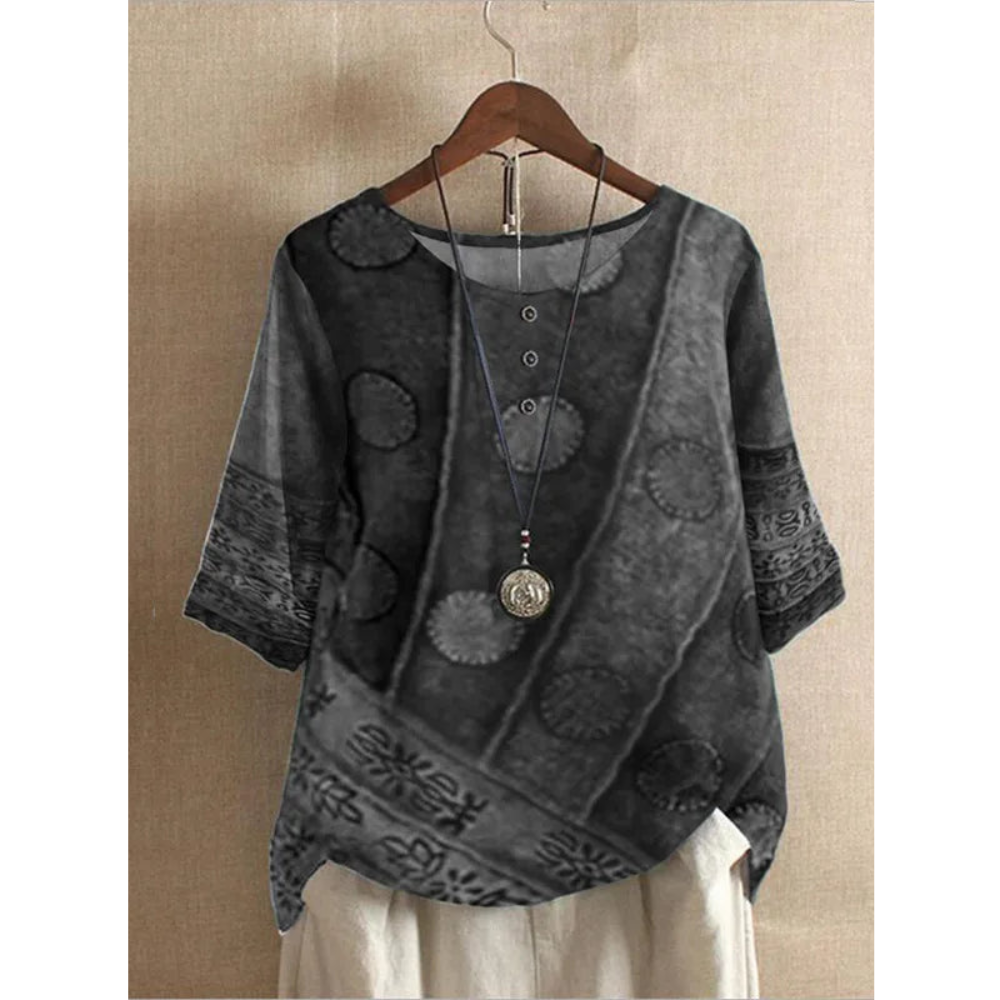 Elena – Damski luźny top boho z krótkim rękawem