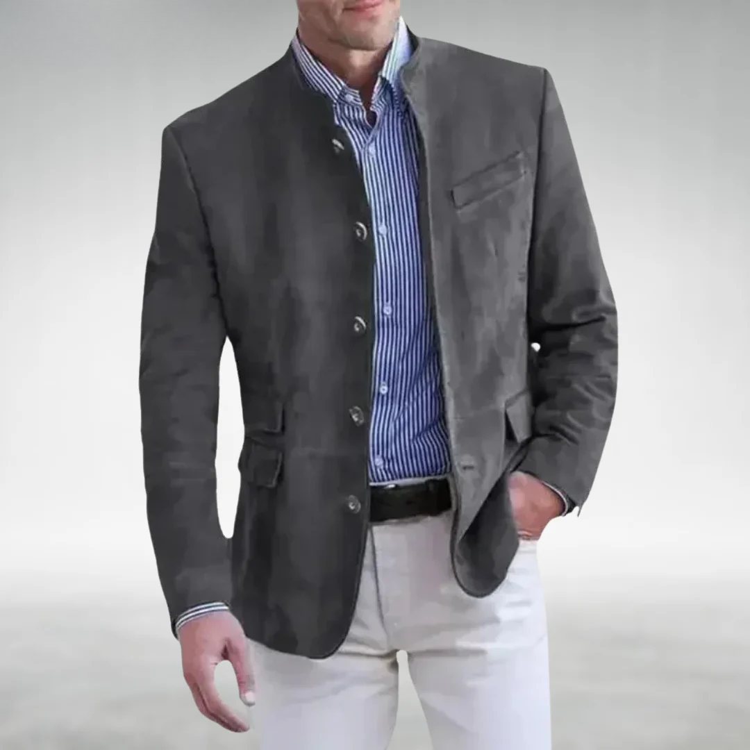 Dominic - Męska marynarka slim fit bez kołnierza