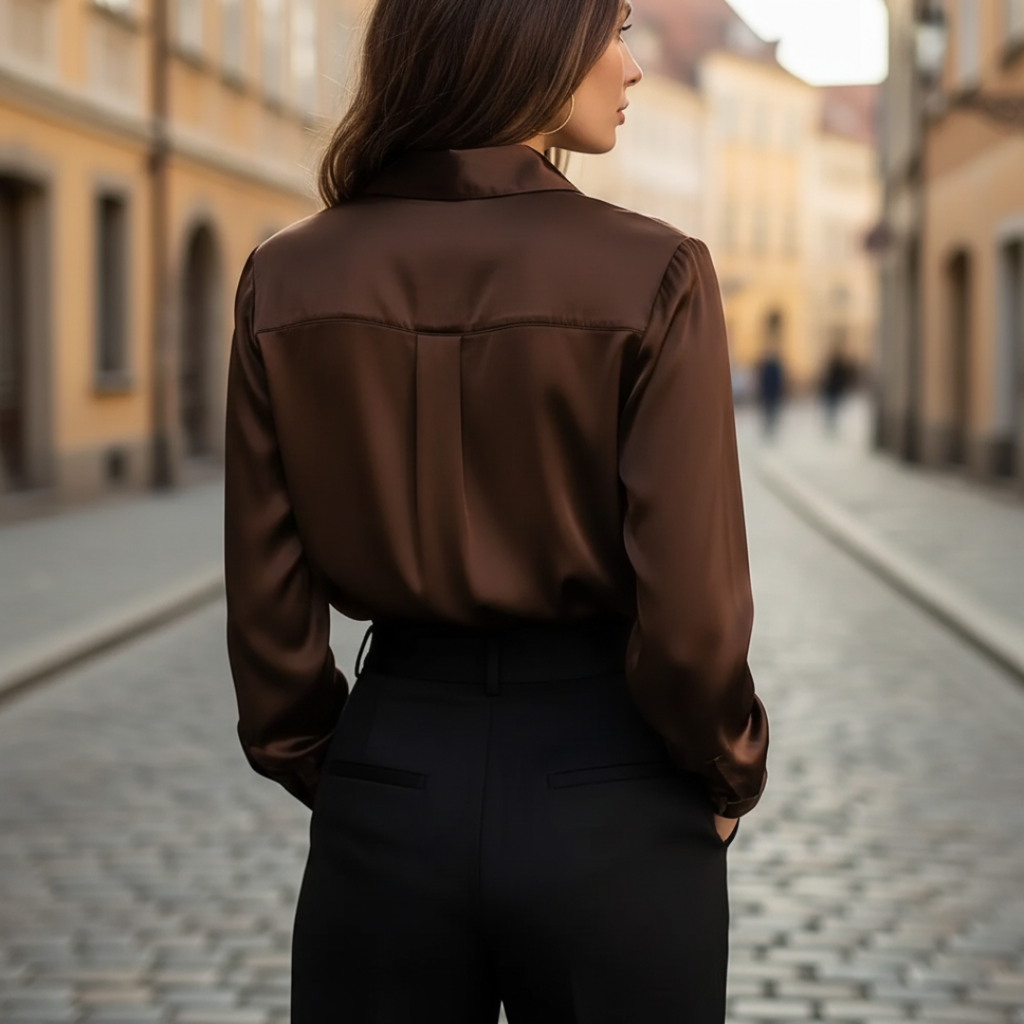 Annemarie – Women Satin Blouse with Long Sleeves - Image 4