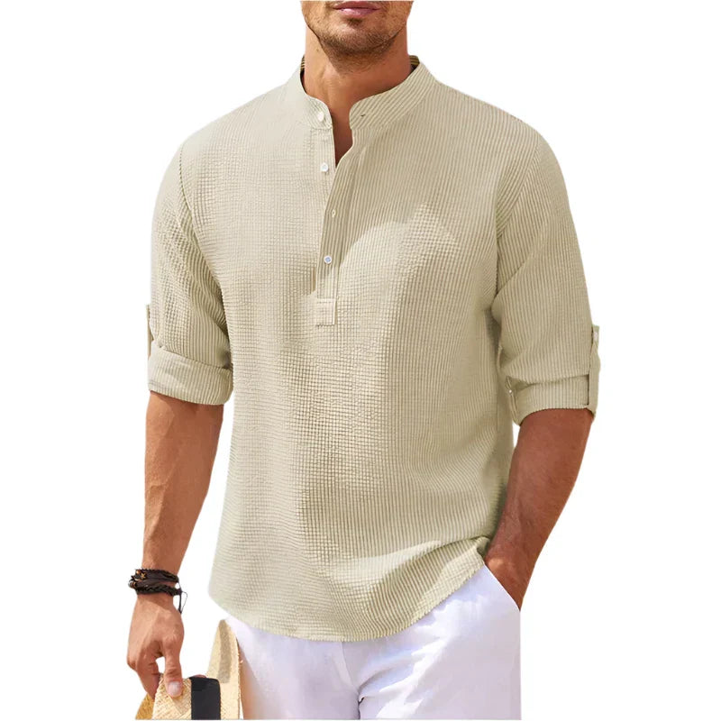 Simon – Long Sleeve Stand Collar Shirt - Image 4
