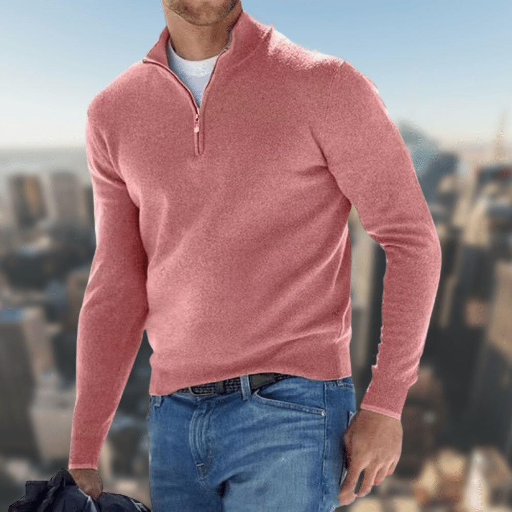 David - Sweter męski z zamkiem pod szyję casual