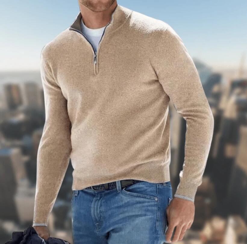 David - Sweter męski z zamkiem pod szyję casual