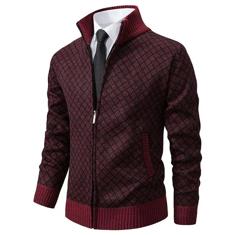 Jakub – Męski sweter zapinany na zamek z eleganckim geometrycznym wzorem