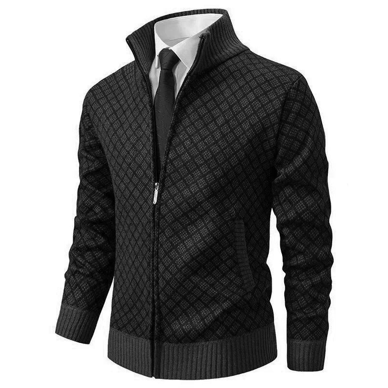 Jakub – Męski sweter zapinany na zamek z eleganckim geometrycznym wzorem