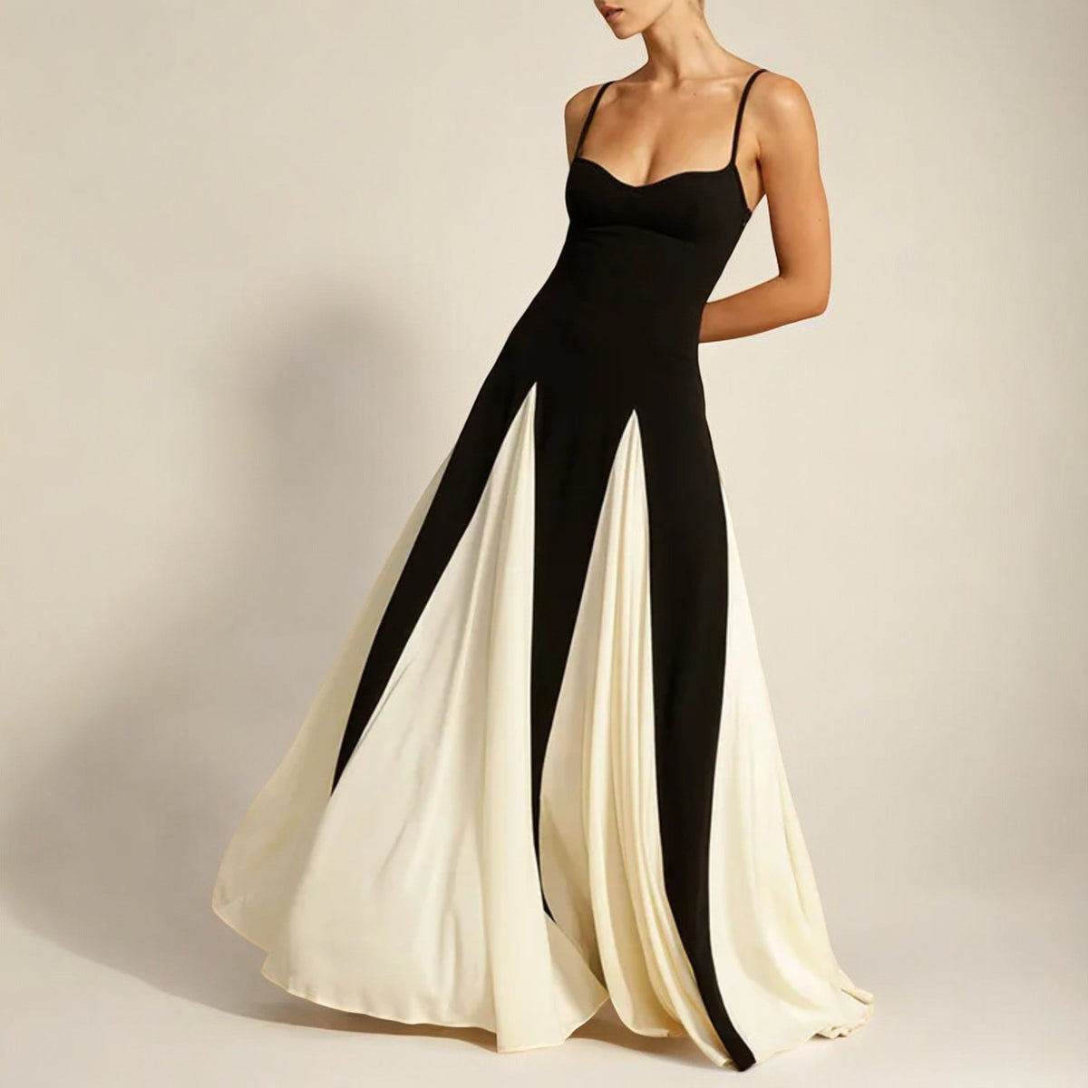 Victoria – Elegant Contrast Sling Dress - Image 5