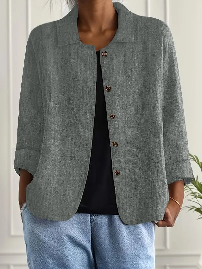 Button-Up Blouse Women's Relaxed Fit with Roll-Up Sleeves - Image 15
