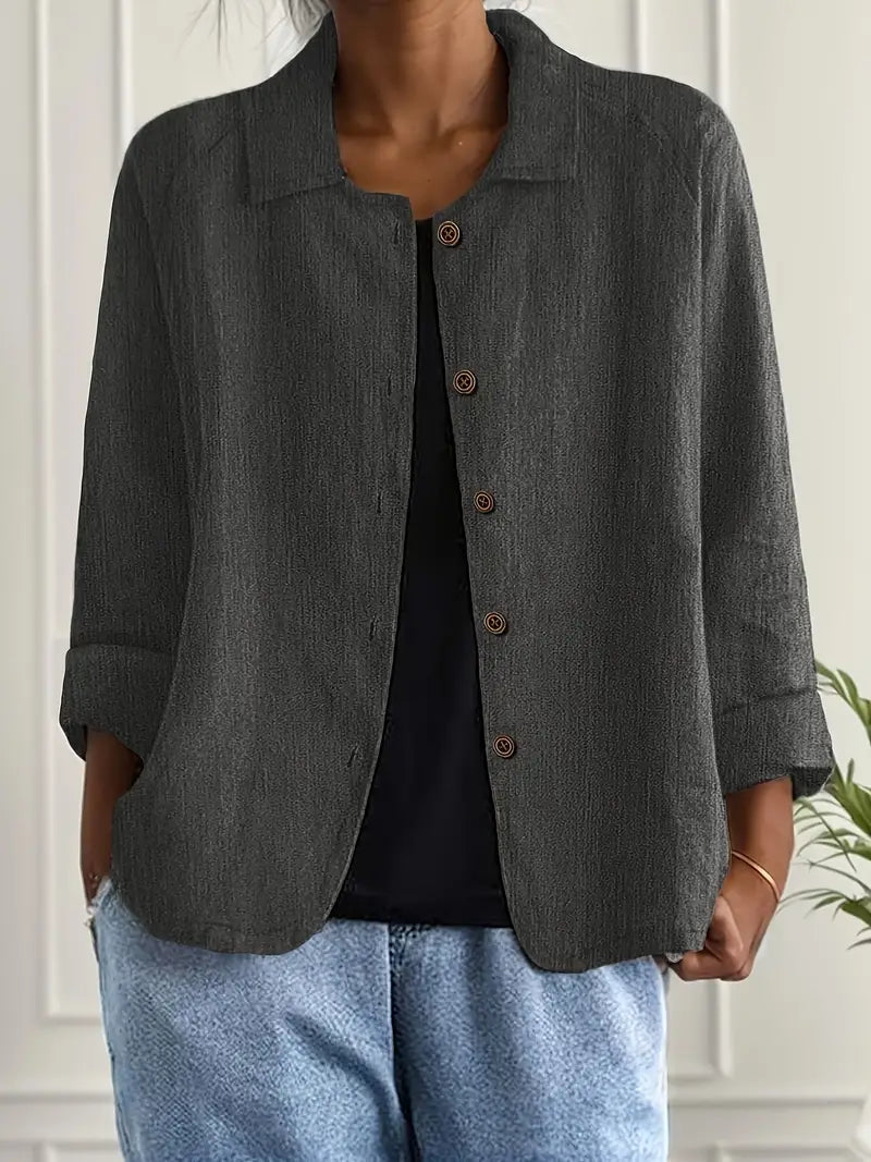 Button-Up Blouse Women's Relaxed Fit with Roll-Up Sleeves - Image 14