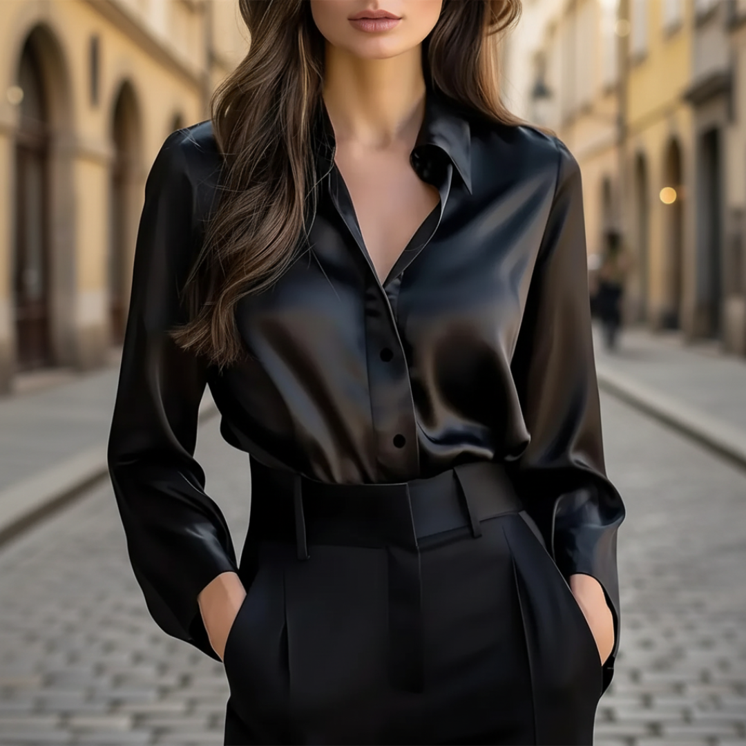 Annemarie – Women Satin Blouse with Long Sleeves - Image 6