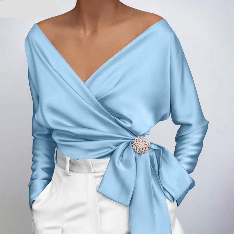 Josefine – Women Satin Wrap with Tie Blouse - Image 5