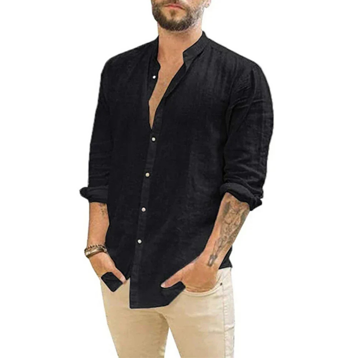 Niklas – Stand Collar Long-sleeved Shirt - Image 1