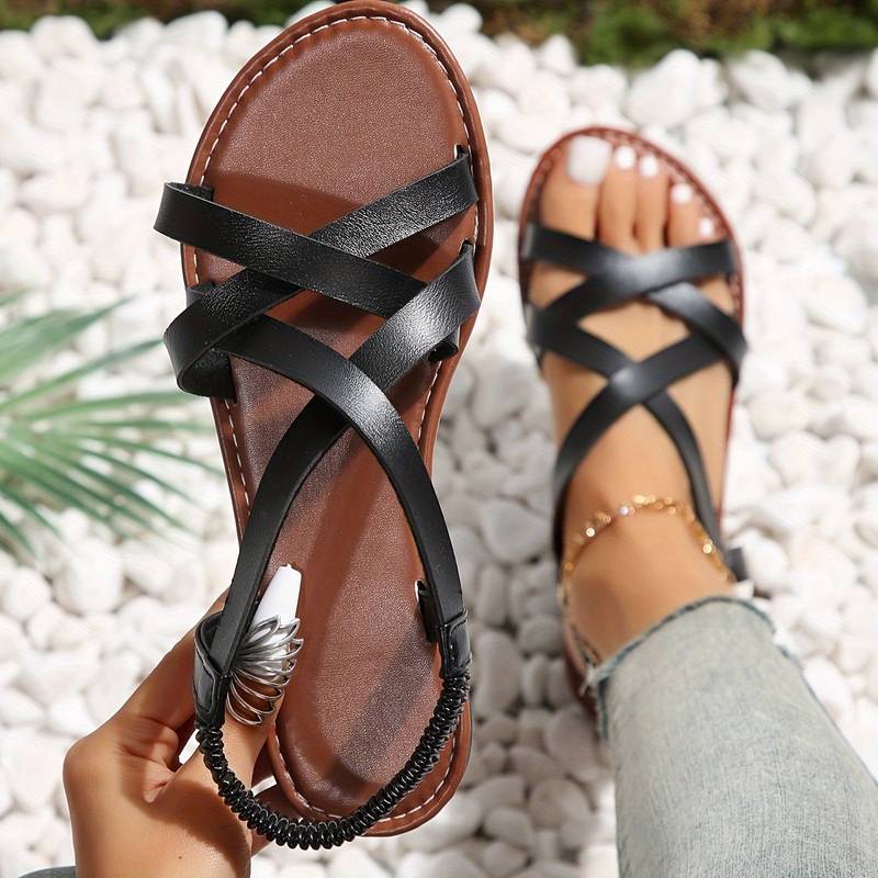 Strappy Sandals Women's Soft Faux Leather Look Low Heel - Image 8