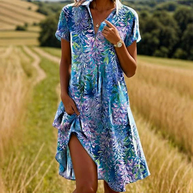 Nadine – Leaf Print Summer Dress - Image 2