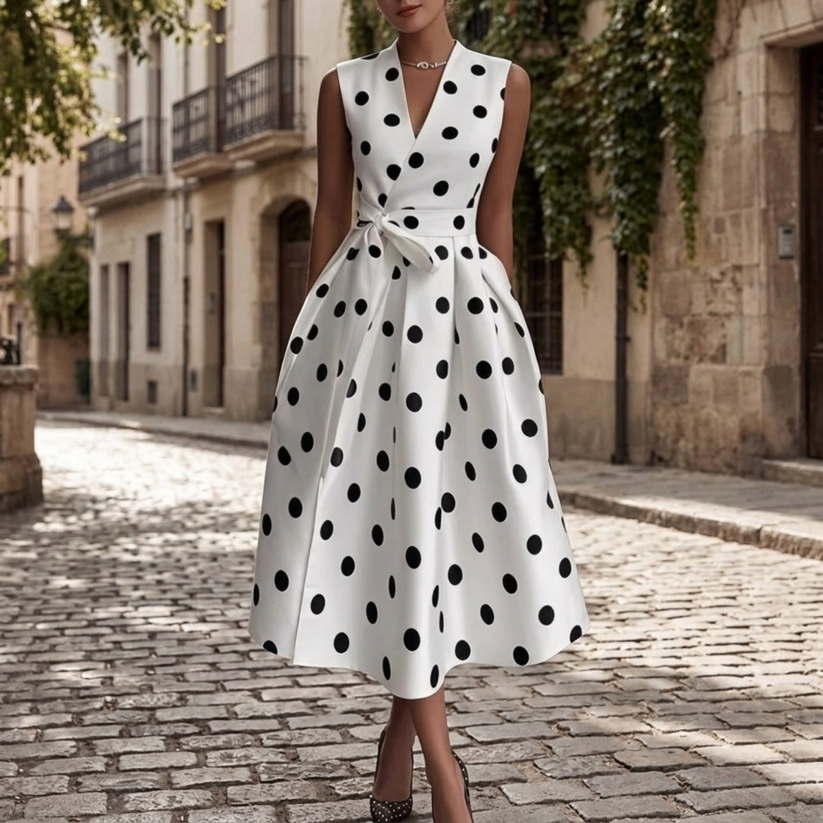 Isabella – Elegant Polka Dot Wrap Dress for Women - Image 4