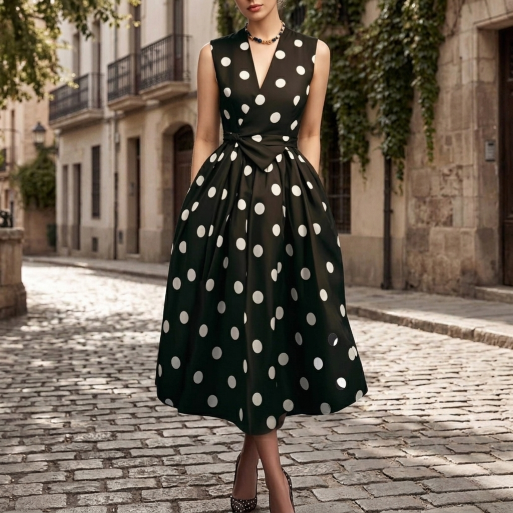 Isabella – Elegant Polka Dot Wrap Dress for Women - Image 1