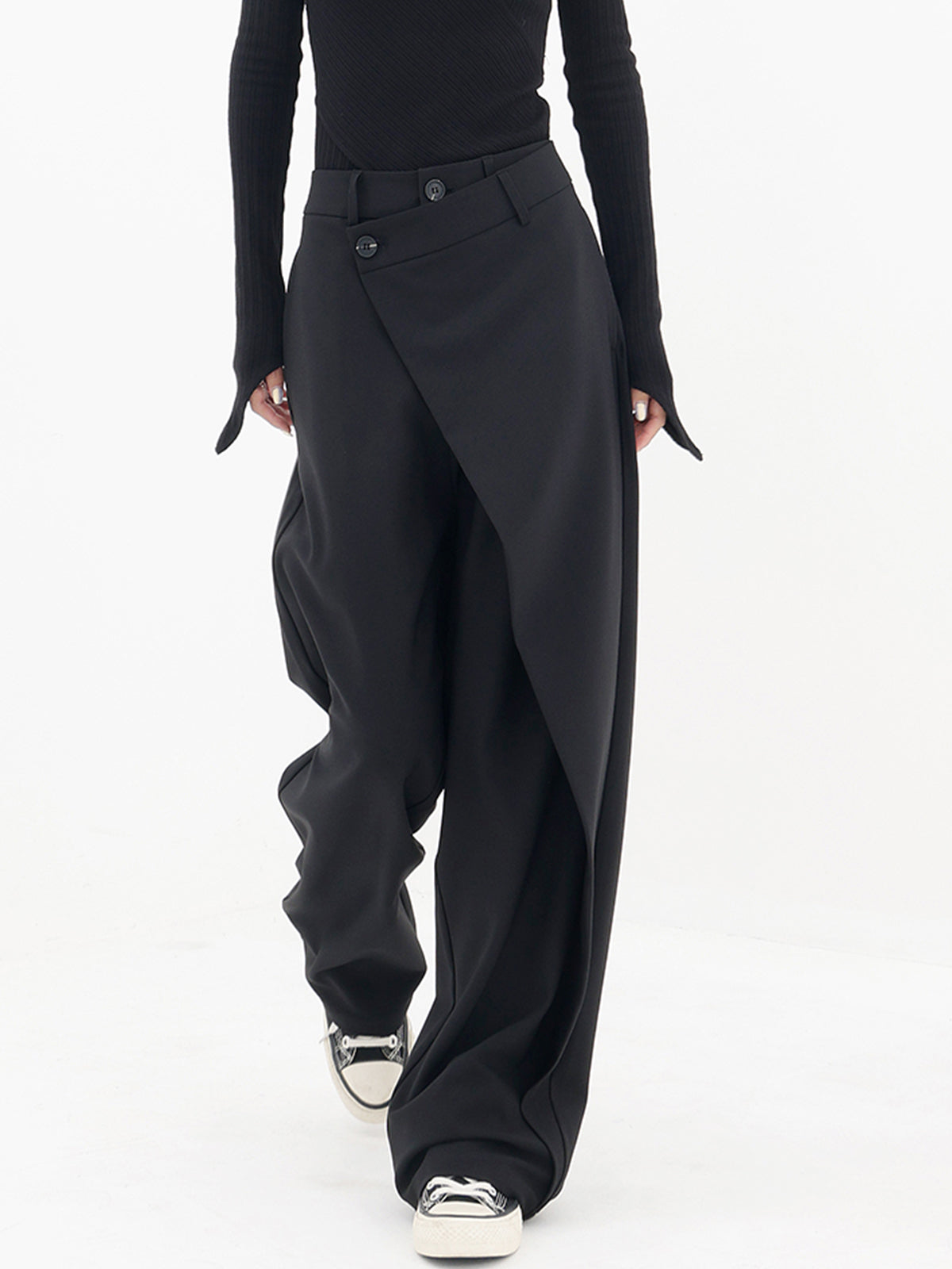 Leni – Asymmetrical Layer Button Wide Leg - Image 1