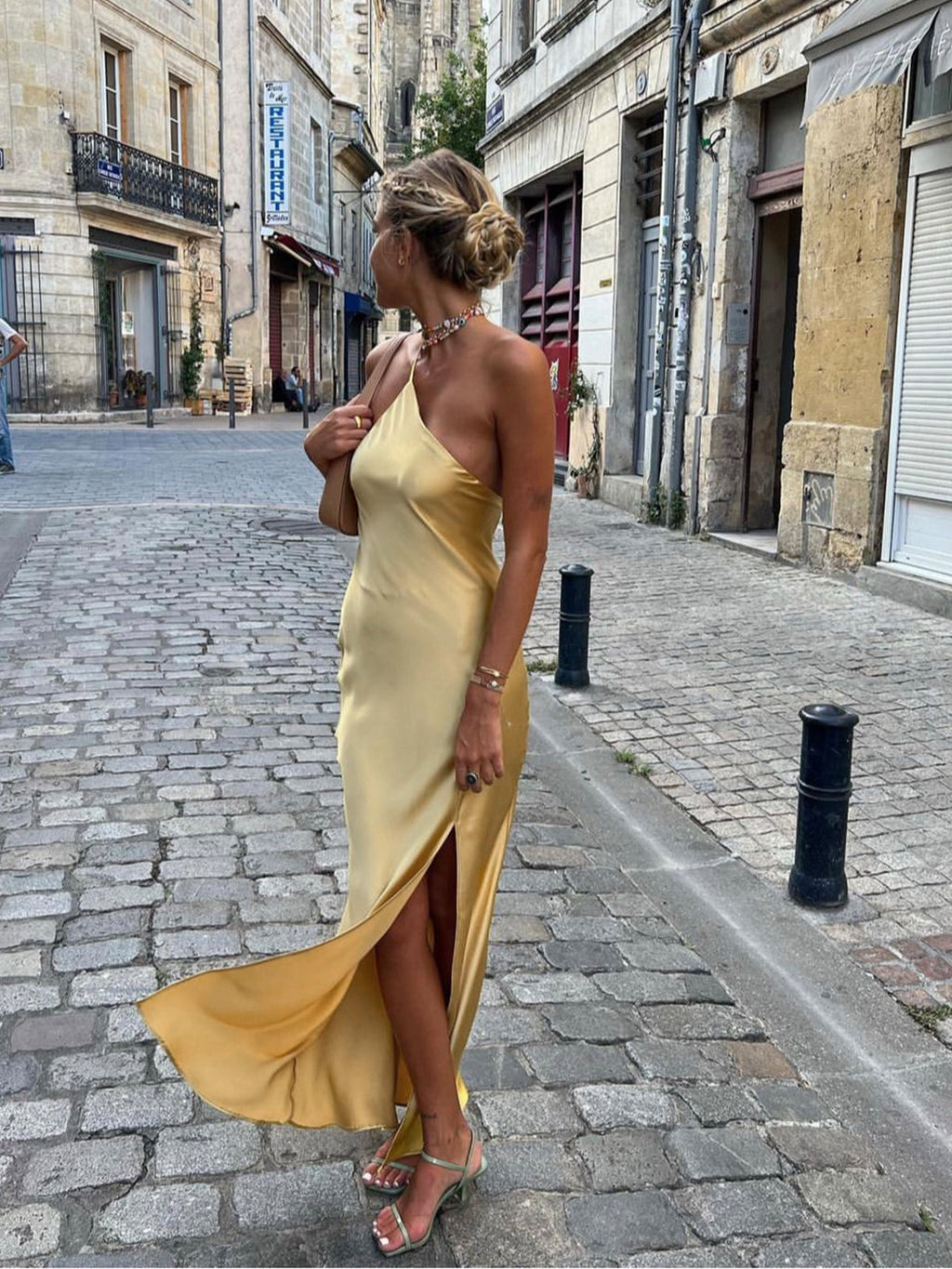Monika – Moonlight Open Back Satin Slit Long Dress - Image 1