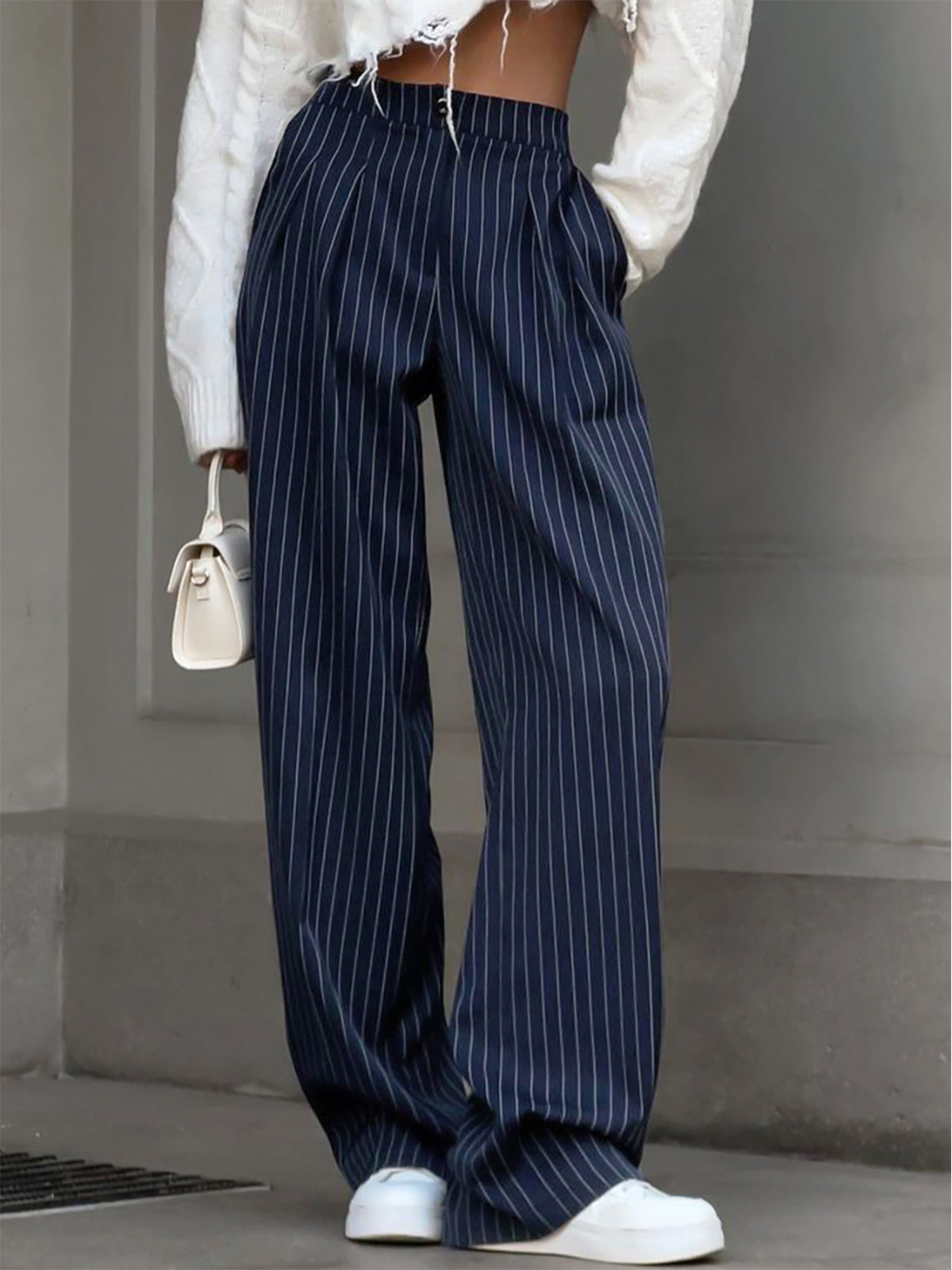 Charlotte – Pinstripe Pleated Wide-Leg Trousers - Image 1