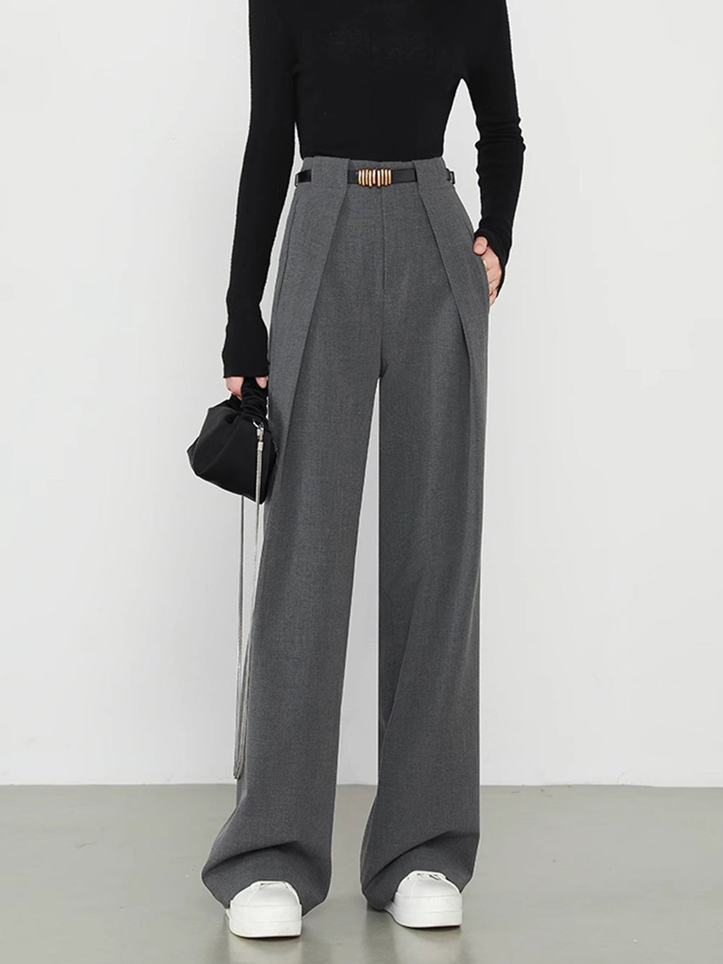 Maja – Plain Pockets Straight Trousers - Image 1