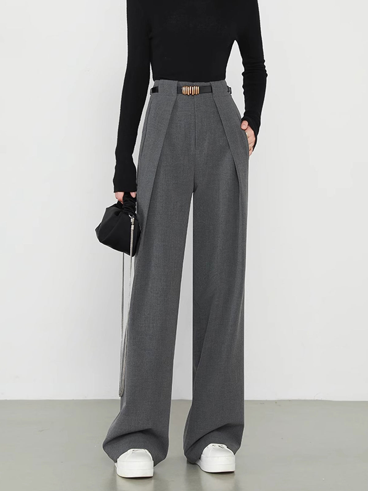 Maja – Plain Pockets Straight Trousers - Image 1