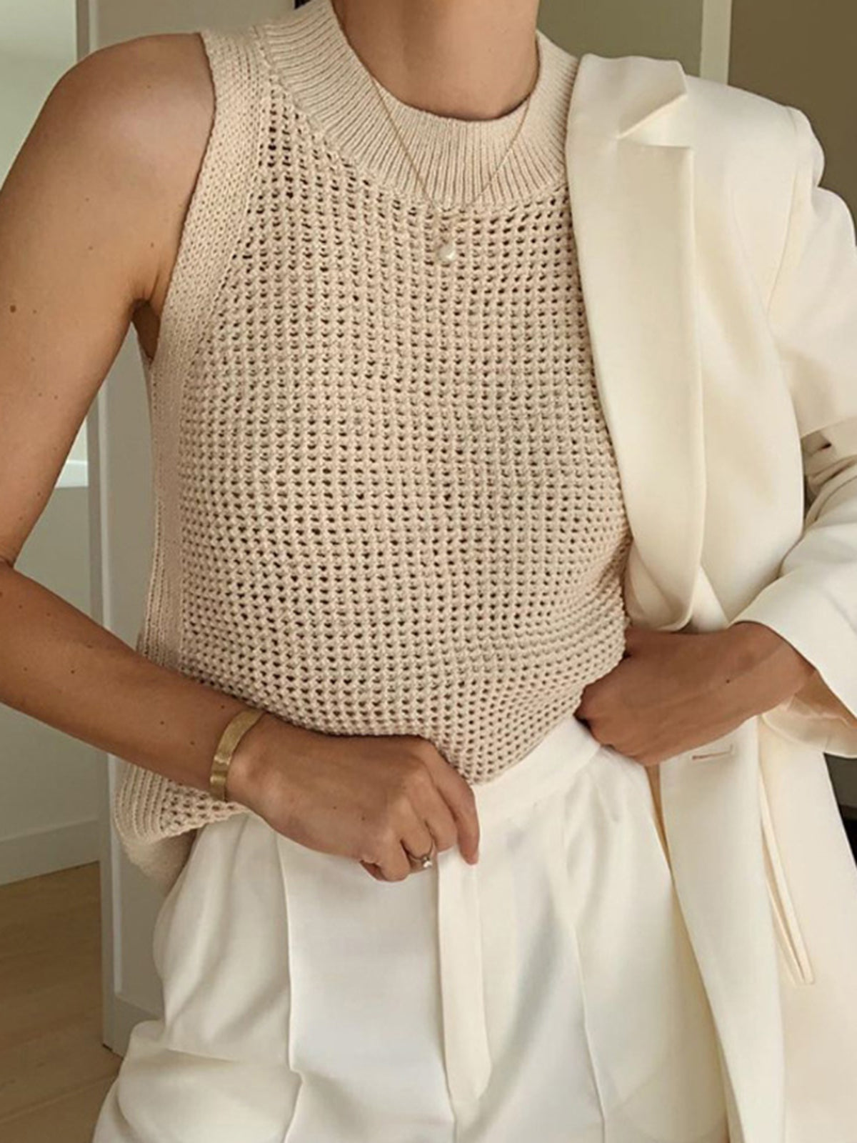 Laura – Knit Hollow Solid Tank Top - Image 1