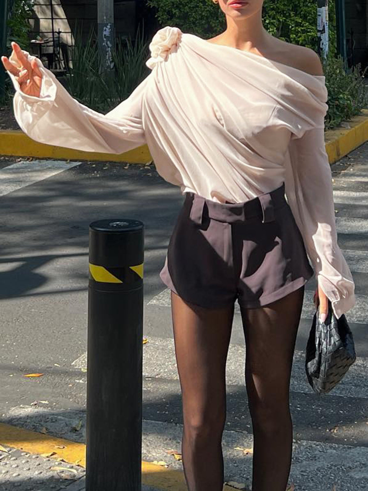 Lisa – Chiffon Semi-Sheer One Shoulder Blouse - Image 2