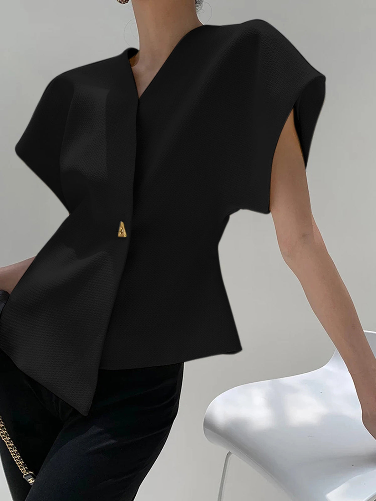 Ingrid – Trendy V-Neck Button Down Blouse - Image 10