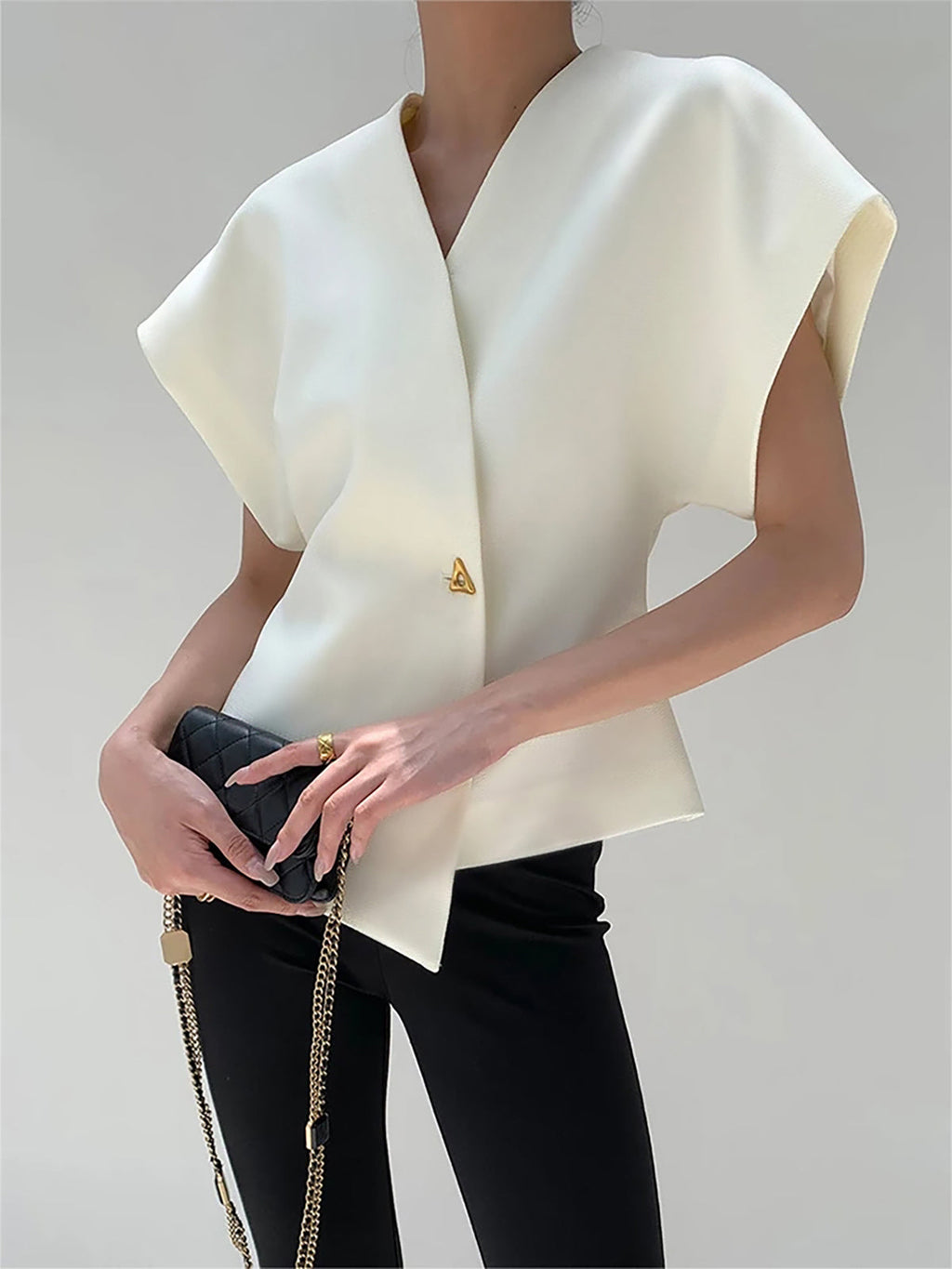 Ingrid – Trendy V-Neck Button Down Blouse - Image 1