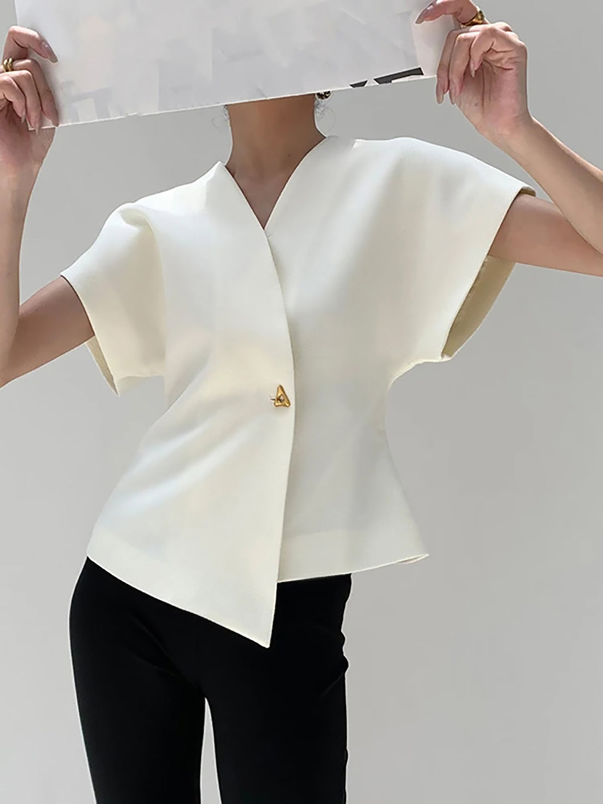 Ingrid – Trendy V-Neck Button Down Blouse - Image 2